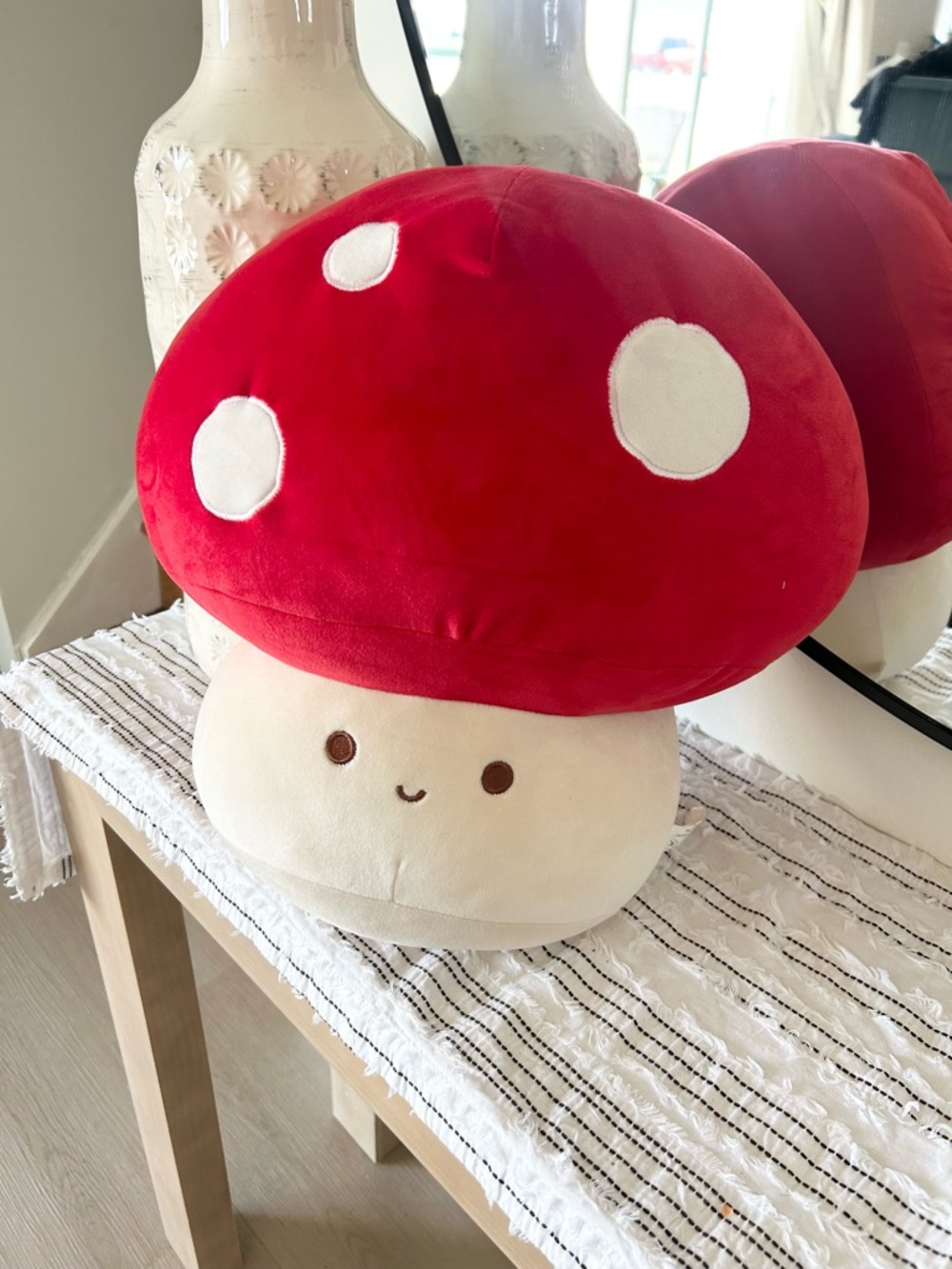 Red Mushroom Plush Toy Whimsical Toadstool Pillow Stuffed Animal, Preowned 14β